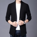 Men's black knitted cardigan sweater with a single button closure and ribbed texture - M / Black
