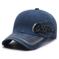 Navy blue baseball cap with 'Classic' embroidery and decorative cross-stitch brim - Navy Blue
