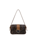 Detail of leopard print handbag with a vintage gold metal buckle and leather trim - Brown