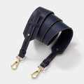 Adjustable dark blue lychee leather shoulder strap with white contrast stitching and gold clasp - Gold Buckle / Blue