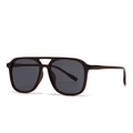 Gafas de sol retro cuadradas de doble puente con montura marrón oscuro y lentes grises - C4 Montura Té Lentes Negras