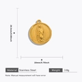 Detailed dimensions of the gold stainless steel Virgin Mary pendant showing weight and size - Gold Double-sided Mary Pendant