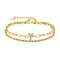 Bracelet double rangée en or ajustable avec pendentif lettre Y et zircons cubiques - Lettre Y