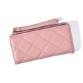 Portafoglio lungo rosa trapuntato da donna in pelle con cerniera e cinturino da polso abbinato - Rosa