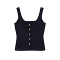 Slim fit black knitted vest featuring deep U-neck and five silver irregular metal buttons - Black