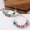 Bohemian gold stainless steel hoop earrings with colorful semi-precious beads - Multi-Color Mixed Large Hoop