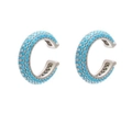 Bohemian C-shaped ear cuff with turquoise stones in a polished silver finish - Platinum Plated - Blue Zirconia