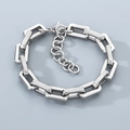 Detailed top view of a chunky silver industrial steel chain bracelet with lobster clasp - Silver (KB205980-ZCG)