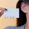 Five-piece silver bow and pearl earring set featuring zircons and polished minimalist studs - Silver Sparkling Rhinestone Circle Style (A886)
