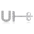 Sparkling S925 sterling silver letter U stud earrings with micro-pave white stones - Silver U