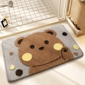 Absorbent bathroom rug with brown bear cartoon pattern on soft flocked surface - 40*60cm / Bubble Bear