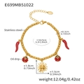 Detail view of stainless steel charm bracelet with red chili and ladybug oil drip pendants - Chili Sun Ladybug Style (E699) / Gold Bracelet (E699)