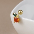 Macro shot of 18K gold apple stud earrings with red and green gemstone details - 60075-4 Gold - Orange