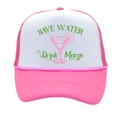 Pink and white Save Water Drink Margs trucker hat with breathable mesh and cord detail - Adult - Adjustable / Rose Red + White
