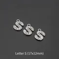 Silver letter S pendant with clear rhinestones 17x12mm for DIY jewelry making - Letter S (10 Pcs)