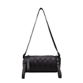 Black quilted barrel shoulder bag in Oxford fabric with long decorative zipper pulls - Small / Black