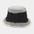 Detailed shot of frayed edges and contrast denim patchwork on a vintage bucket hat - One Size / Frayed Black