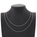 Double-layered silver stainless steel O-chain necklace with light blue beads detail - Sky Blue