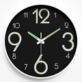 Luminous 30cm wall clock featuring a black dial with large green glow numerals and white frame - 12 Inch / Round Font Black Dial White Frame