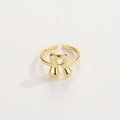 Detail of letter R shaped 18K gold ring with a smooth finish and open adjustable design - Gold Ring R