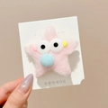 Barrette étoile en peluche rose avec grands yeux et pompon bleu sur sa carte - Environ 6cm / 8# Pince à Cheveux Étoile avec Nez Rond Rose