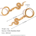 Snake pendant hoop earrings in 18K gold plated stainless steel with scale textures - Rhombus Pattern Snake Pendant Hoop Earrings - Gold