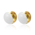 Minimalist gold hoop earrings with large white pearl inlay and brushed metal finish - Round / White