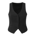 Detailed view of women's black V-neck waistcoat with three buttons and faux pockets - S / Suit Vest / Black