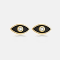 Macro shot of S925 silver evil eye stud earrings with gold plating and black enamel inlay - Black Enamel