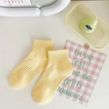 Pale yellow cotton ribbed socks for women with a minimalist soft breathable texture - One Size / Creamy Yellow
