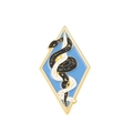 Épingle en émail en forme de losange avec serpents noir et blanc et poignard blanc - Double Serpent Losange Bleu (Épée et Symboles Astrologiques)
