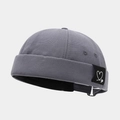 Detail of grey Miki hat featuring heart patch and adjustable metal buckle strap - Adjustable / Double Heart Haze Blue