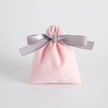 Pink velvet jewelry pouch with grey satin ribbon drawstring for elegant gift packaging - 7x9cm / Pink With Grey Ribbon