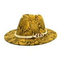 Dettaglio cappello fedora pitonato giallo con corda bianca e fibbia dorata - M (56-58cm) / Giallo