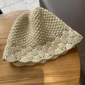 Foldable crochet straw bucket hat in beige with lace bow for summer sun protection - M / Lace-Beige