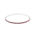 Detail view of 2.0mm silver elastic tennis bracelet featuring round red crystal stones - Silver Pink