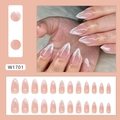 Faux ongles amande french avec motifs marbrés roses et vagues, kit complet de 24 pièces - Style de Vague Blanche (W1701)