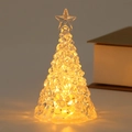 Nahaufnahme von Mini-LED-Weihnachtsbaum aus Kristall mit warm leuchtendem Stern - Transparent / Warmgelbes Licht