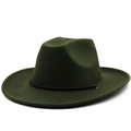 Dark green wool fedora hat with black braided rope band and curved brim for men and women - 56-58cm / Army Green