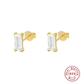 S925 sterling silver geometric rectangular zircon stud earrings in gold finish - Gold-White Zirconia