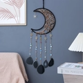 Black crescent moon dream catcher with Tree of Life crystal stones and agate slices - Dark Night Moon Agate Tree