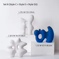 Modern abstract ceramic sculptures in matte white and blue for office decor - Artificial Rockery Ornament Set 8