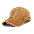 Detail of distressed brim and vintage washed fabric on yellow baseball cap - Adjustable / Ginger Yellow