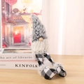 Detail of Christmas plush gnome with gray pointed hat and black white plaid long legs - Grey Plaid Style (Small) / Small