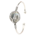 Detailed view of handmade silver wire wrapped Labradorite tree of life bangle bracelet - Silver Labradorite