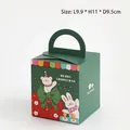 Green Christmas gift box with cute bear and rabbit illustrations for sweets and apples - Green