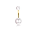 Classic belly piercing ring with white pearls and a curved gold plated metal bar - Gold Pearl
