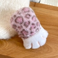 Close-up of pink leopard plush cat paw hair clip featuring fluffy texture and soft faux fur - Pink Leopard Cat Paw