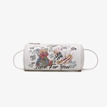 Cartoon graffiti cylinder Boston bag in white faux leather with colorful bear patterns - White