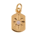 Detalle de un colgante de escudo dorado con flor grabada y piedra preciosa brillante - Escudo de Flores (P09-6)